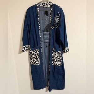Vintage Molato Embellished beaded Longline Open Cardigan Duster Coat denim Large
